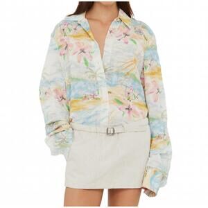 NEW CHRISTOPHER ESBER crimped bahia shirt in hibiscus print